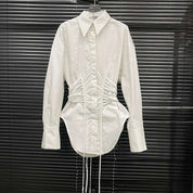 White Collar Drawstring Top