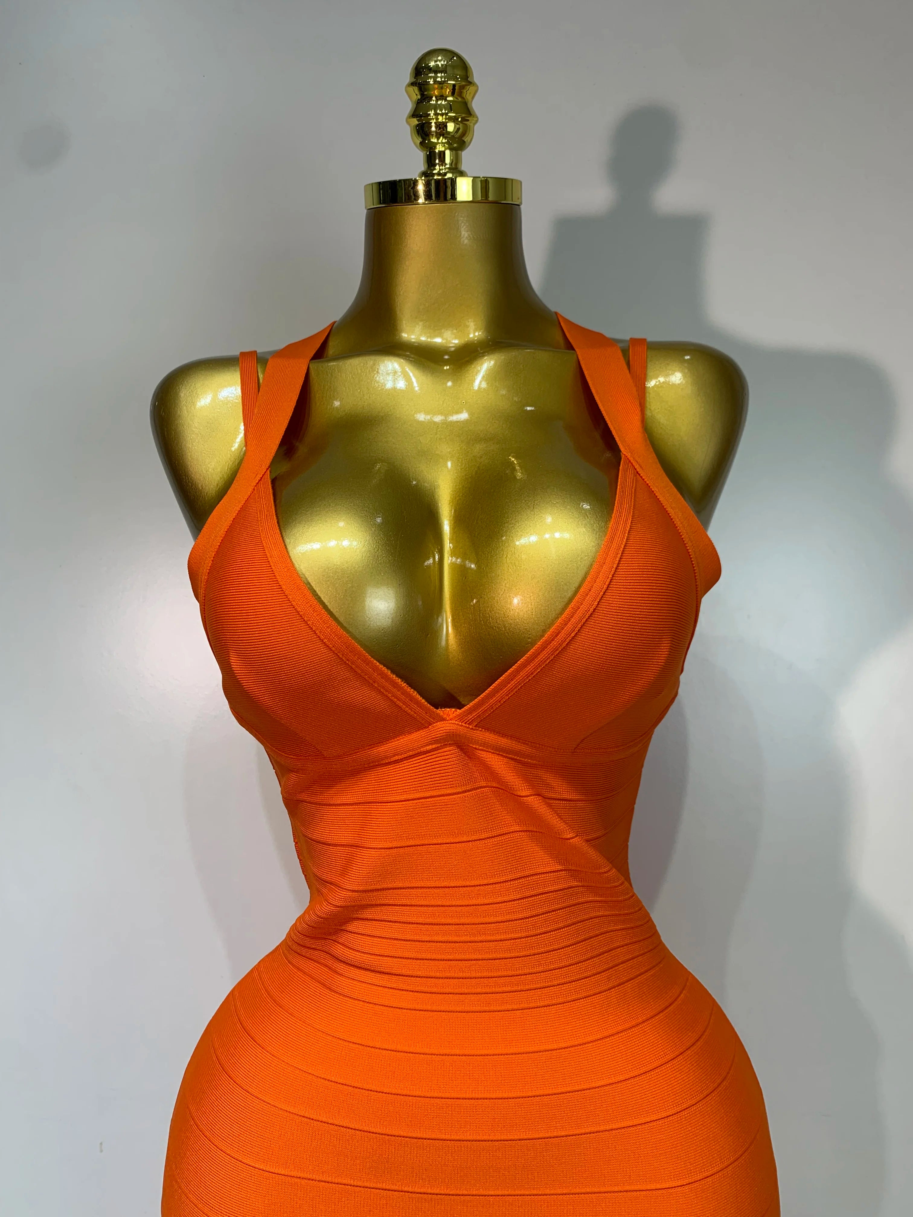 Orange V Neck Bandage Dress