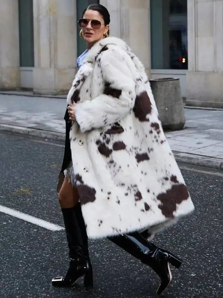 Speckled Faux Fur Midi Coat