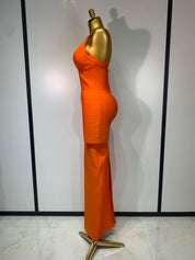 Orange V Neck Bandage Dress