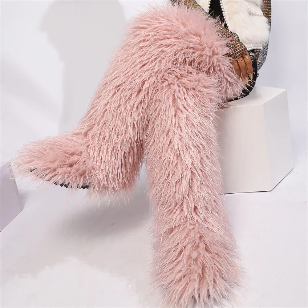 Mongolian Fur Thigh High Boots
