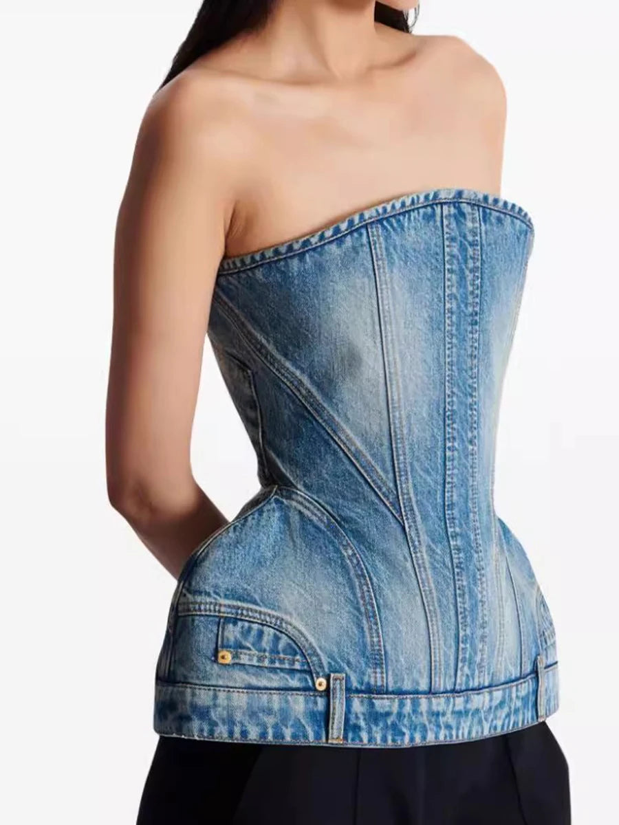 Denim Peplem Top