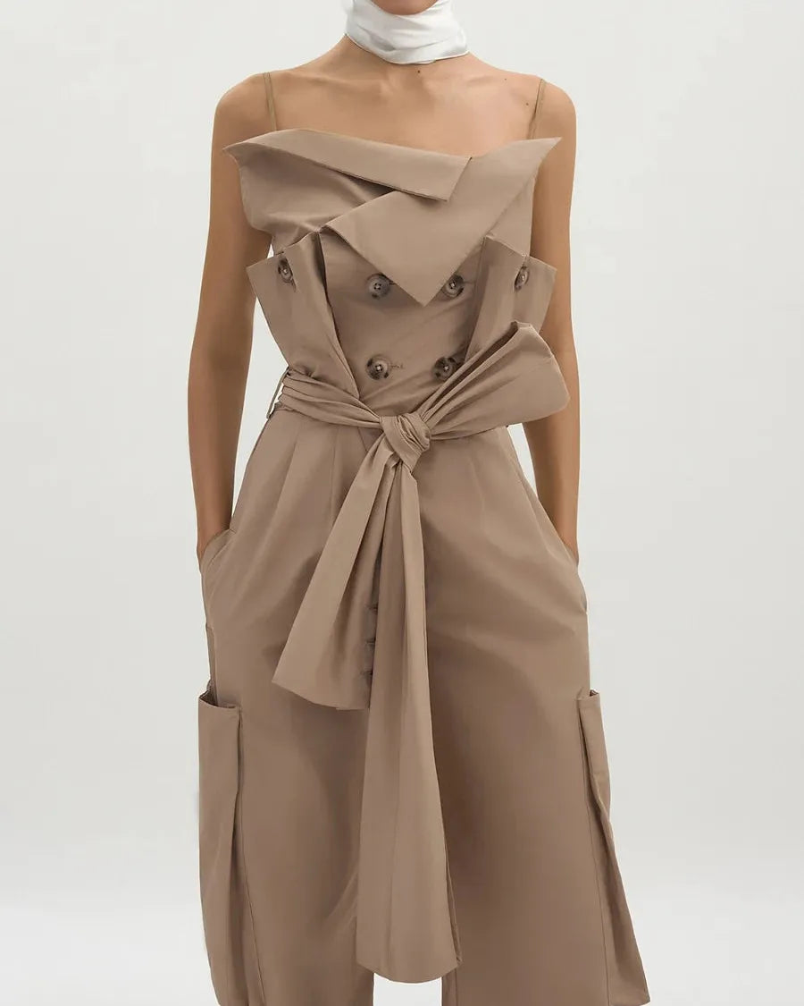 Khaki Trench Jumpsuit