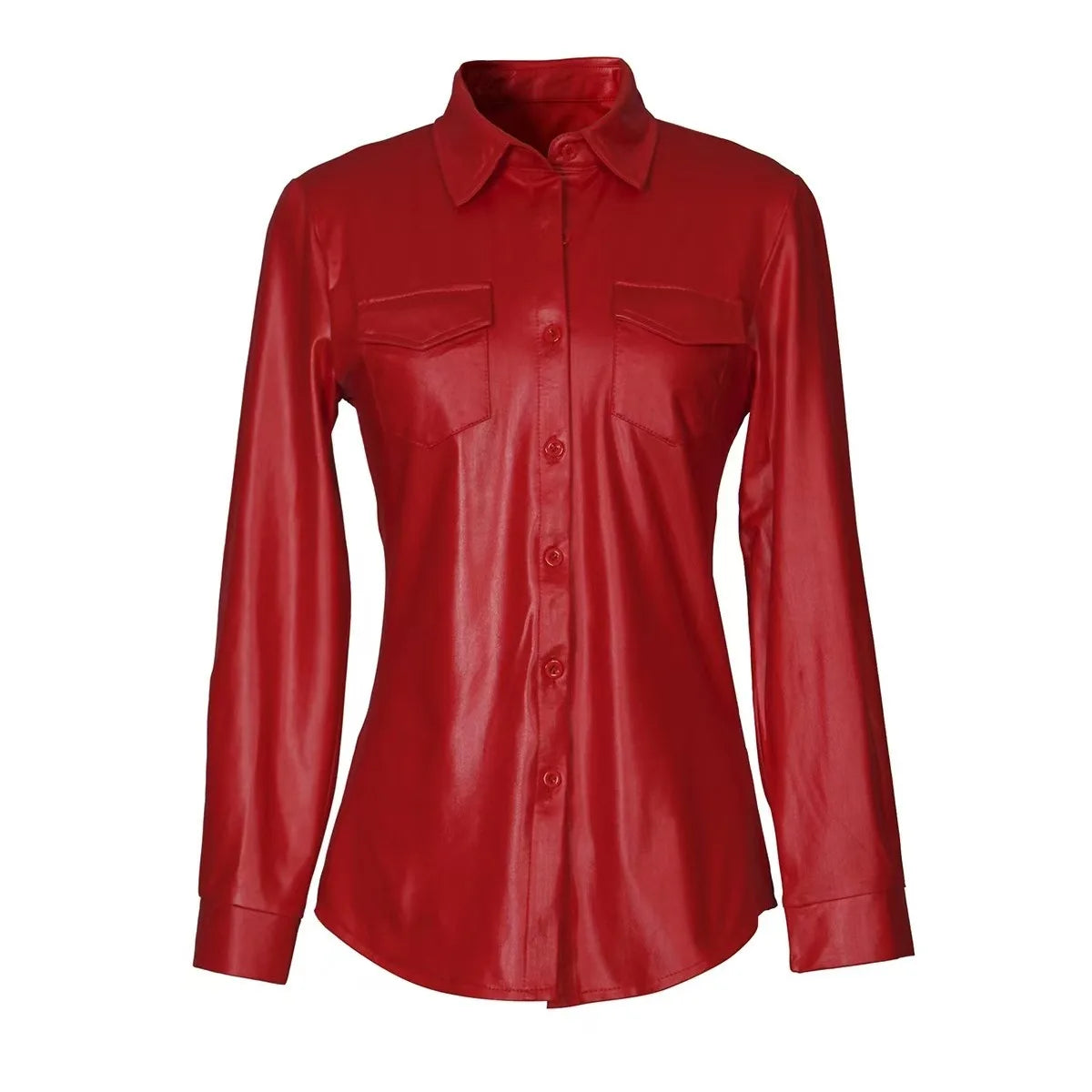 Faux Leather Button Down Top