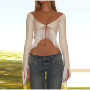 Off Shoulder Fringe Top