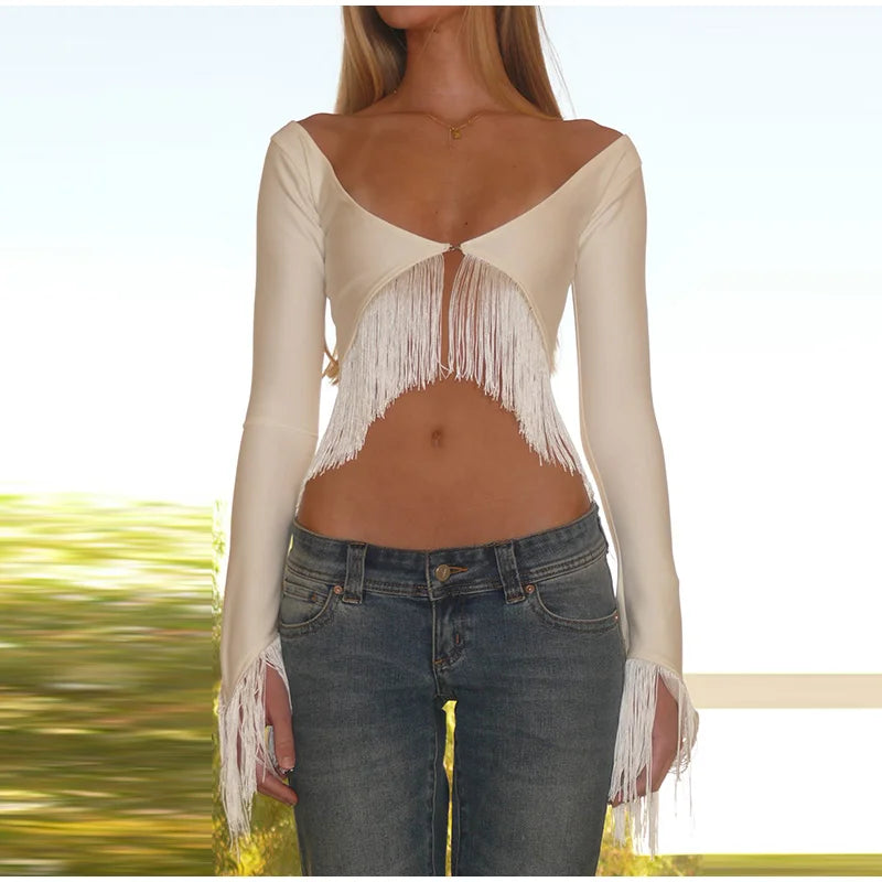Off Shoulder Fringe Top