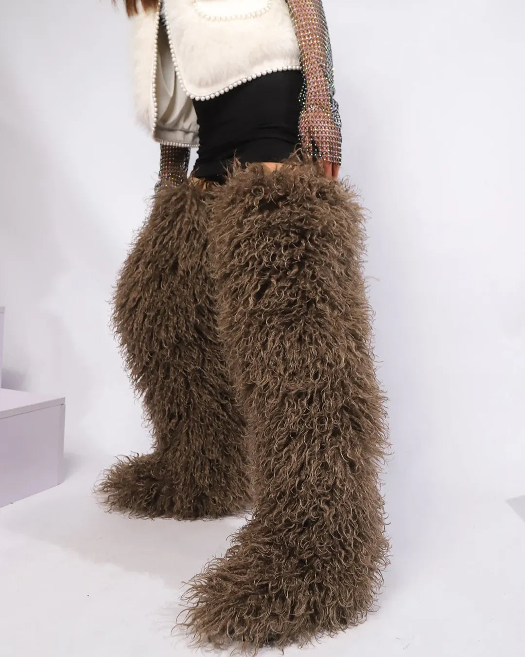 Mongolian Fur Thigh High Boots