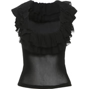 Black Sheer Mesh Frilly Tank