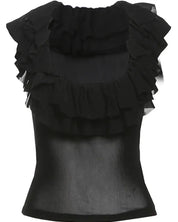 Black Sheer Mesh Frilly Tank