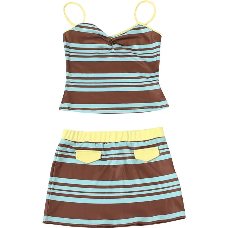 Vintage Striped Skirt Set