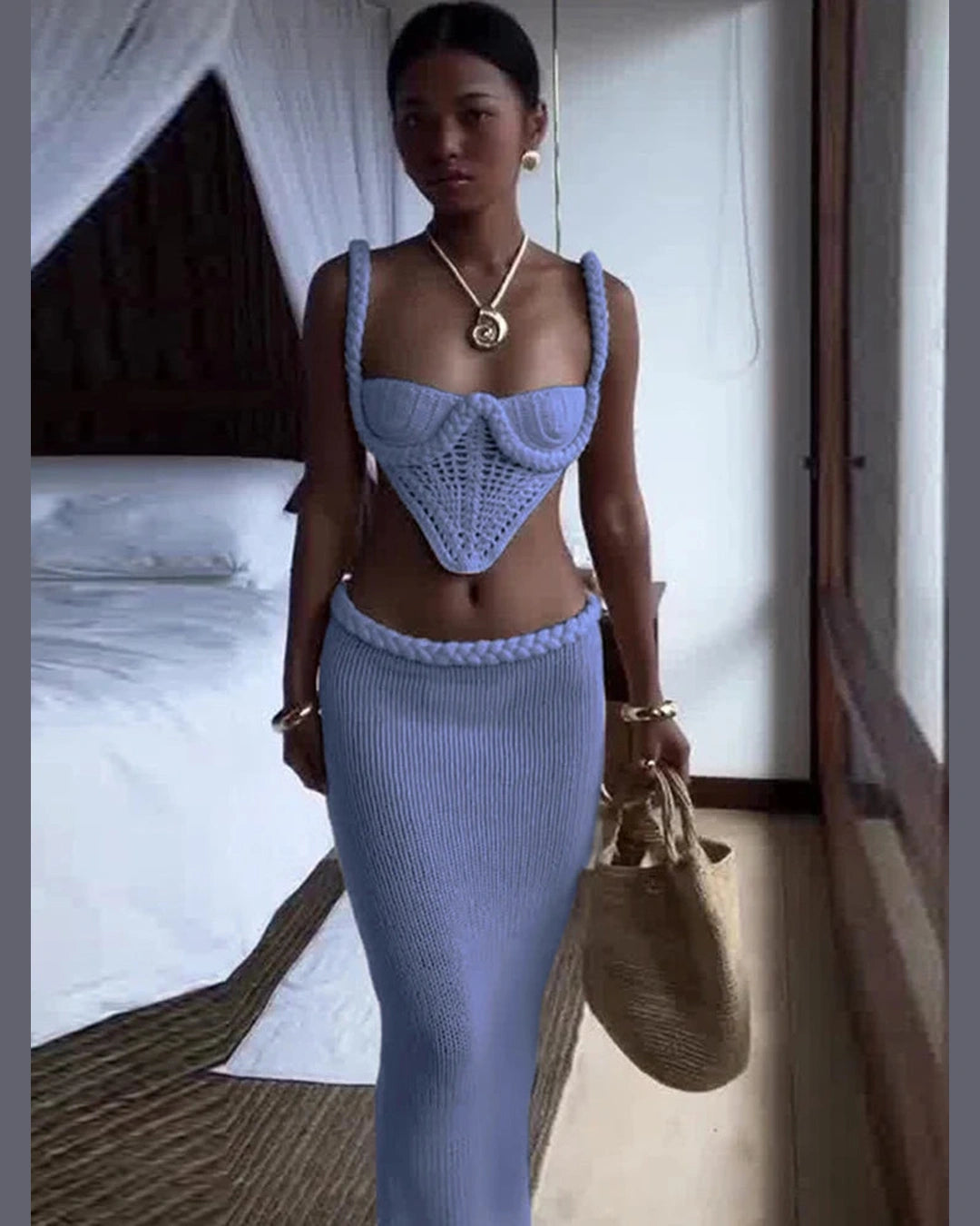 2 Piece Knit Corset Set