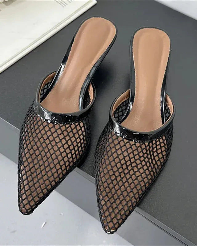 Carrie Pointed Mesh Slip On Mules