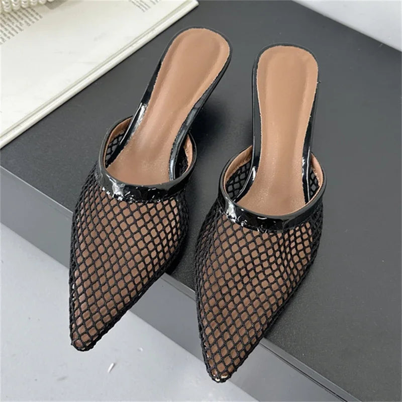 Carrie Pointed Mesh Slip On Mules