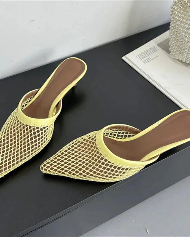Carrie Pointed Mesh Slip On Mules