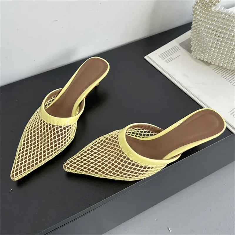 Carrie Pointed Mesh Slip On Mules