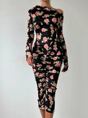 Rose Ruched Midi Dress