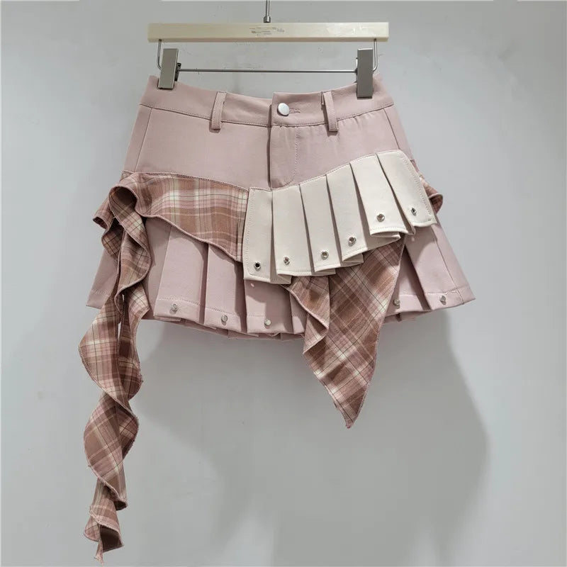 Plad Pleated Skirt