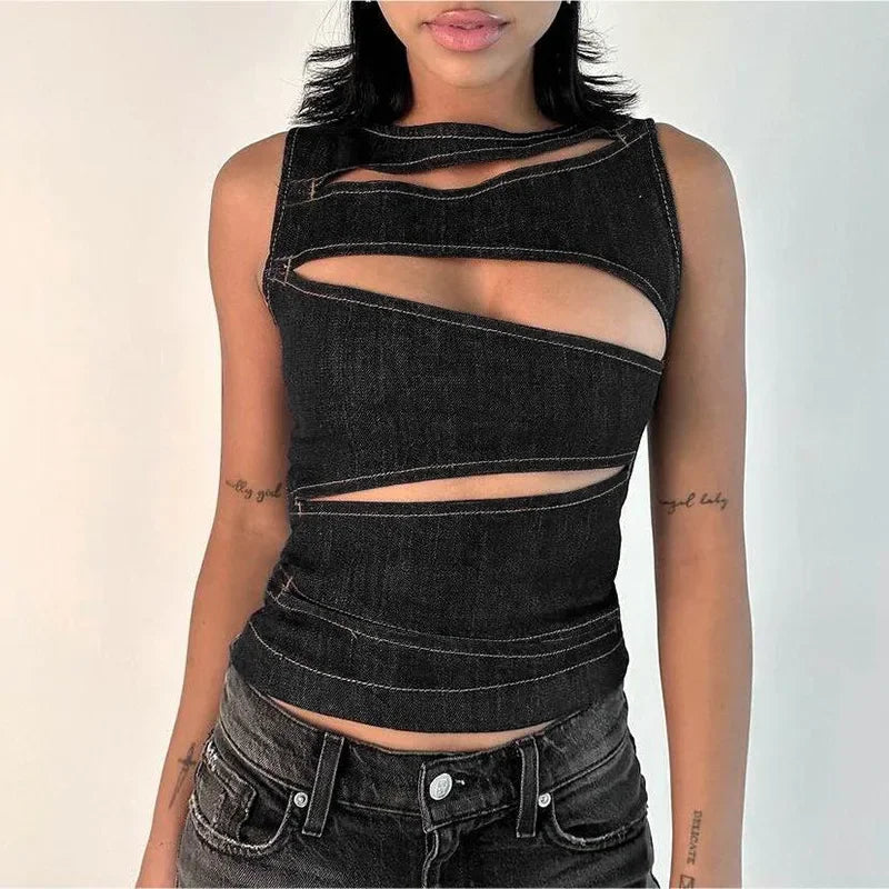 Denim Cut Out Top