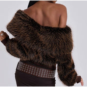 Chic Faux Fur Off Shoulder Top