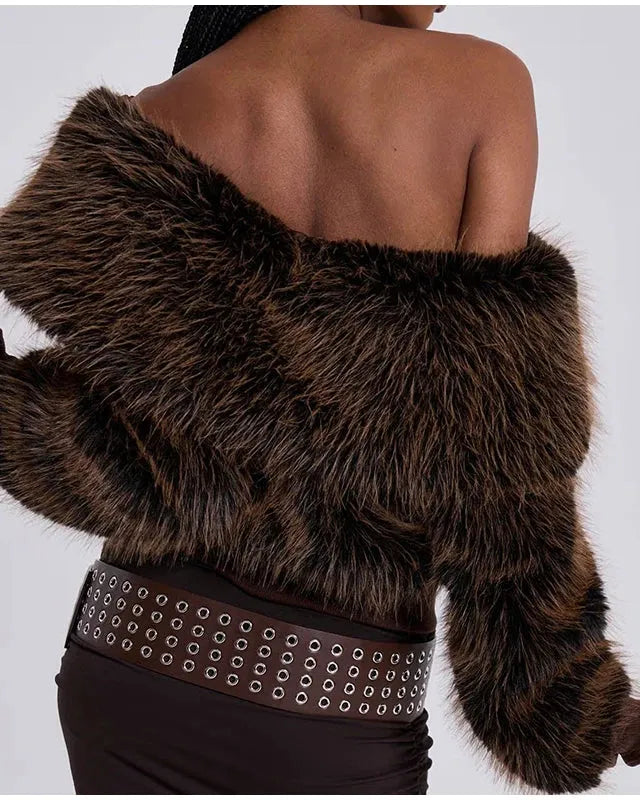 Chic Faux Fur Off Shoulder Top