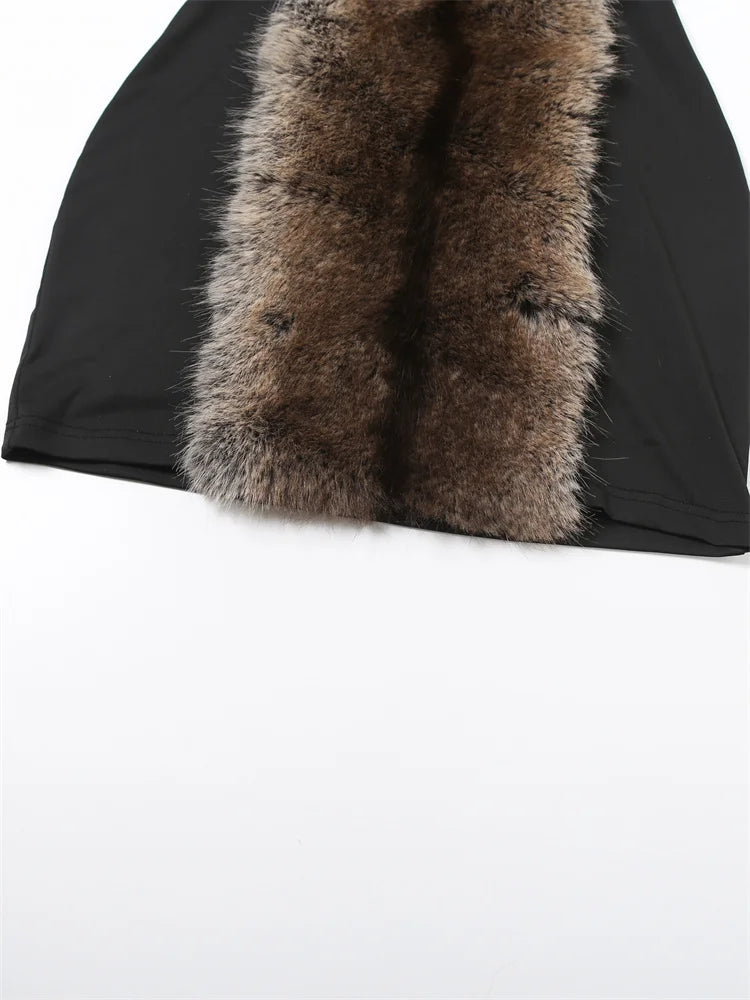 Faux Fur Mini Halter Dress