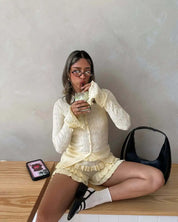 Knit Ruffled 2 Piece Short Set