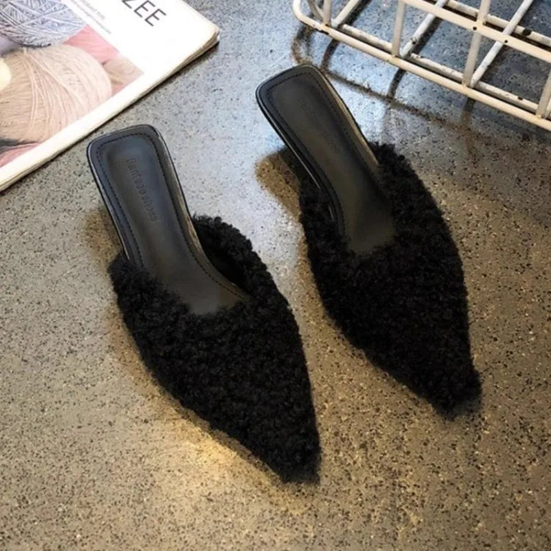 Plush Faux Fur Mules