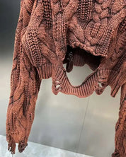Distressed Knit Cropped Sweater