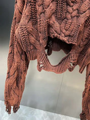 Distressed Knit Cropped Sweater