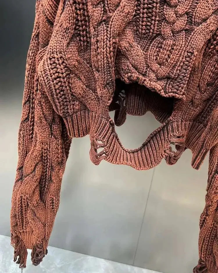 Distressed Knit Cropped Sweater