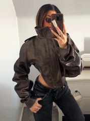 Vintage Cropped Faux Leather Jacket