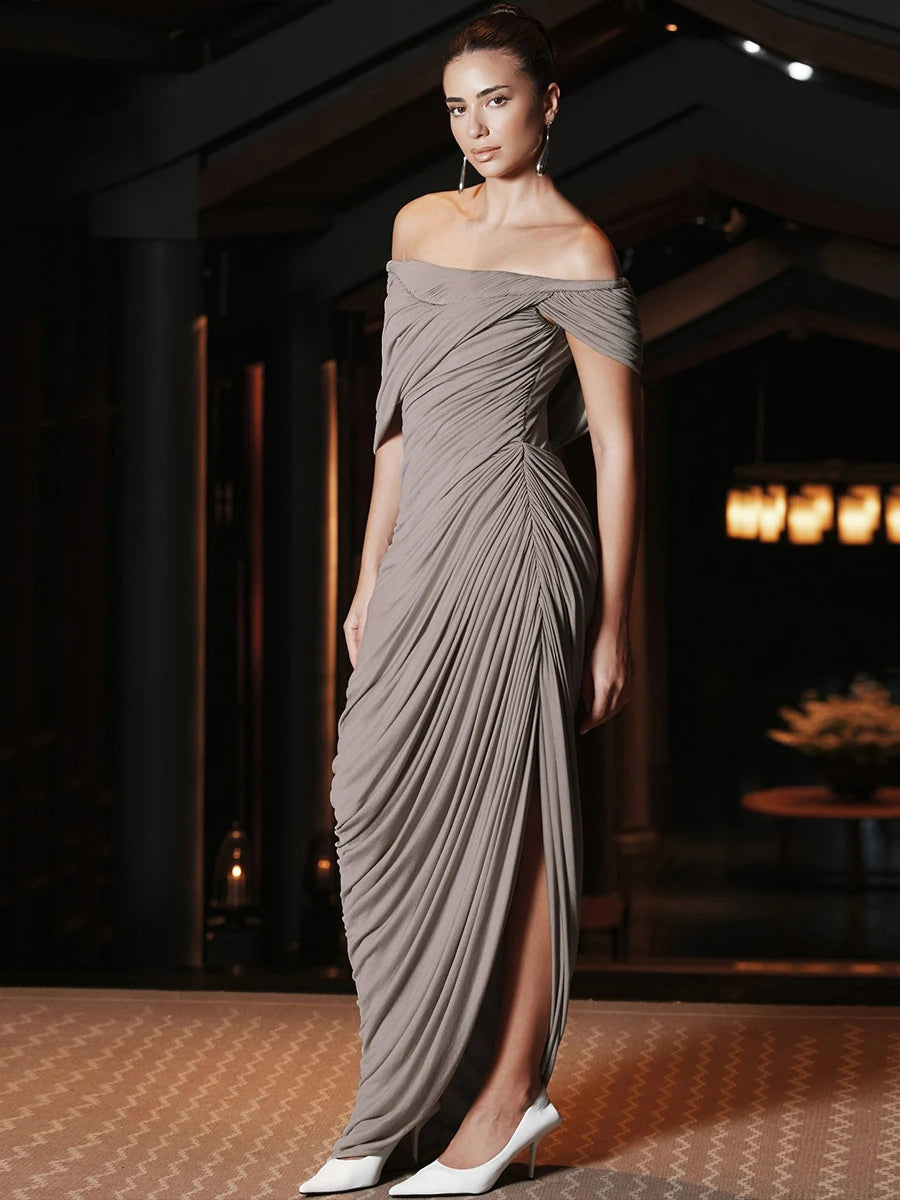 Ruched Off Shoulder Maxi Dress