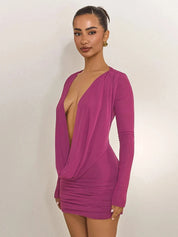 Rosy Deep V Mini Dress