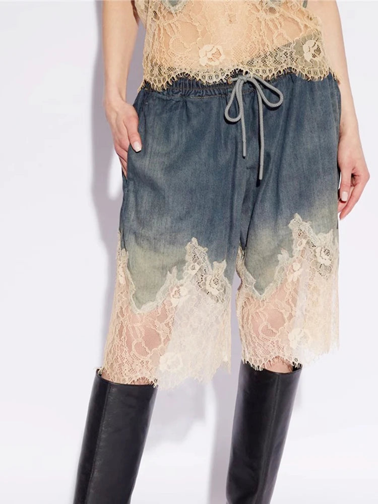 Lace Denim Two Piece Set