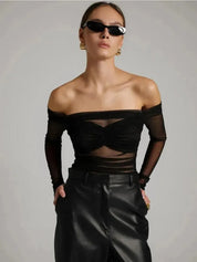 Mesh Off-shoulder Top