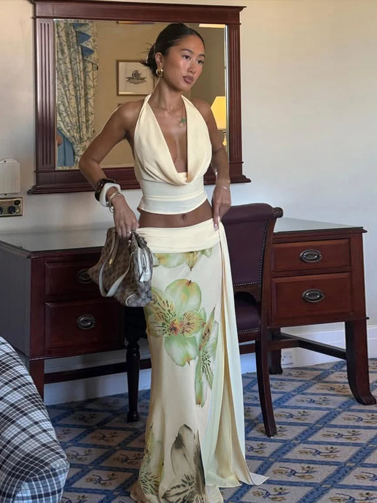 Butter Yellow Floral Skirt Set