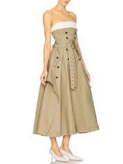 Khaki Trench Midi Dress