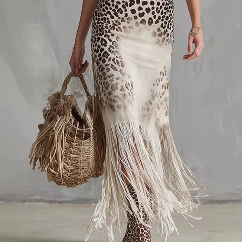 Leopard Fringe Maxi Dress