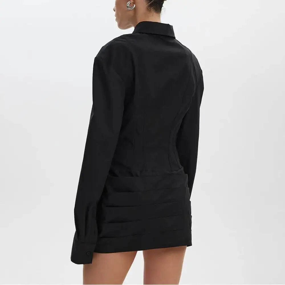 White Collar Button Down Mini Dress