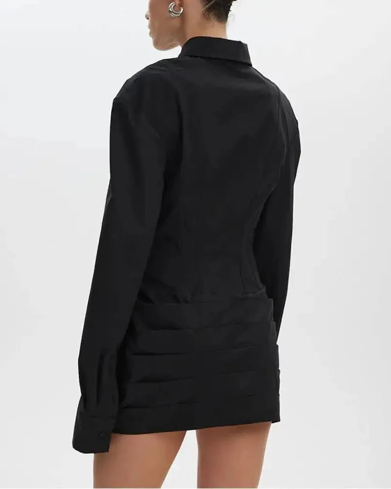 White Collar Button Down Mini Dress