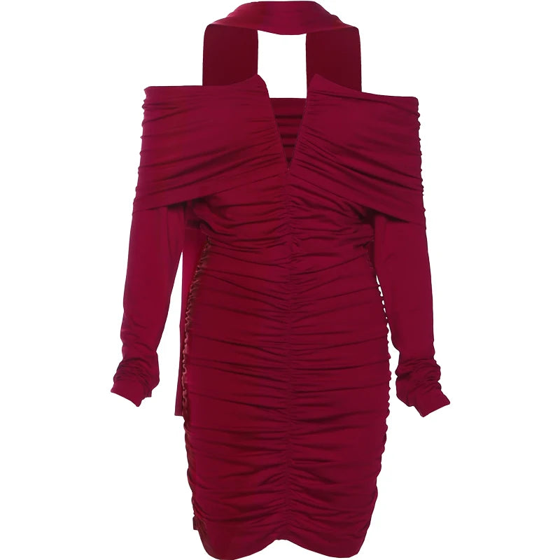 Red Ruched Off Shoulder Dress