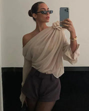 Rose Mesh One Shoulder Top