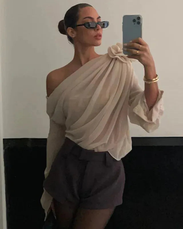 Rose Mesh One Shoulder Top