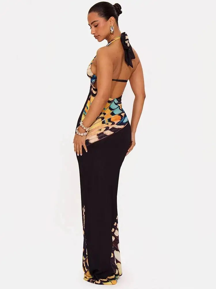 Butterfly Halter Maxi Dress
