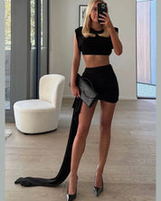 Ribbon Skirt Ruched 2 Piece Set