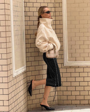 French Satin Lace Up Midi Skirt
