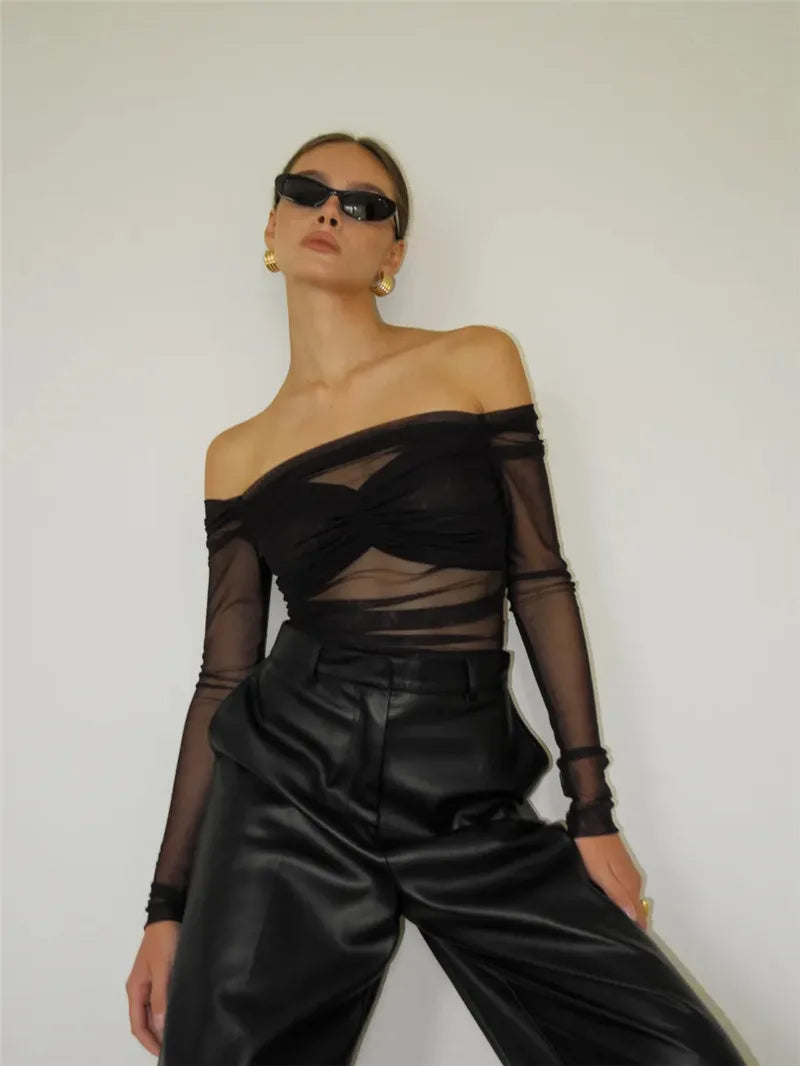 Mesh Off-shoulder Top