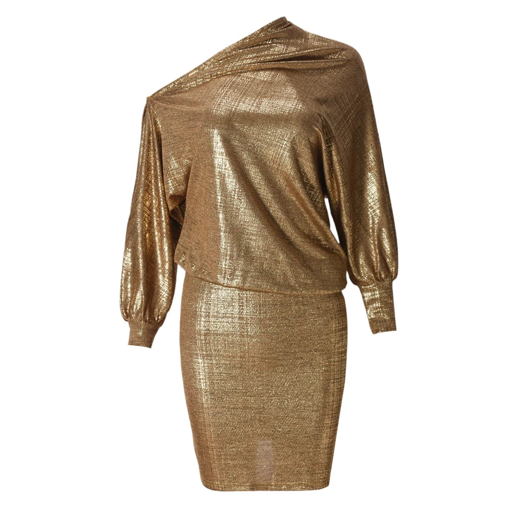Gold Off Shoulder Mini Dress