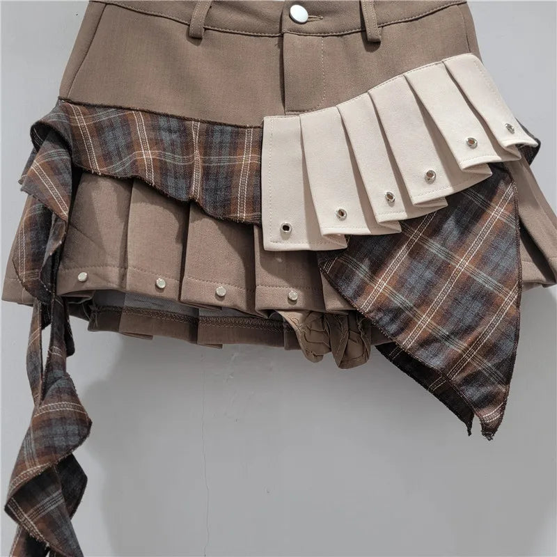 Plad Pleated Skirt