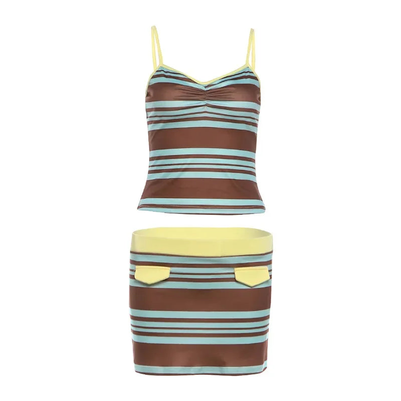 Vintage Striped Skirt Set
